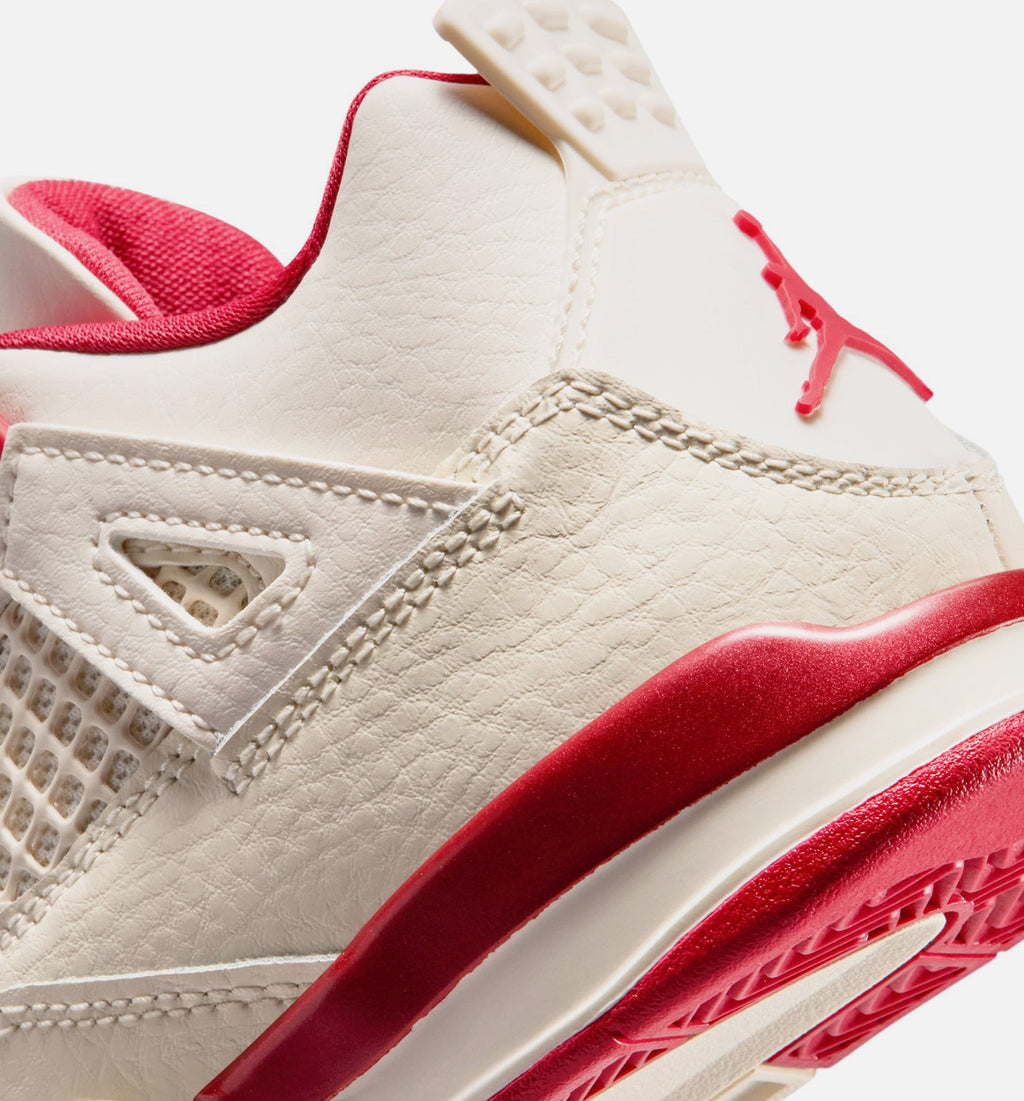 Air Jordan 4 Retro Valentines Day Preschool Sneakers - Pale Ivory/Sierra Red/Tough Red