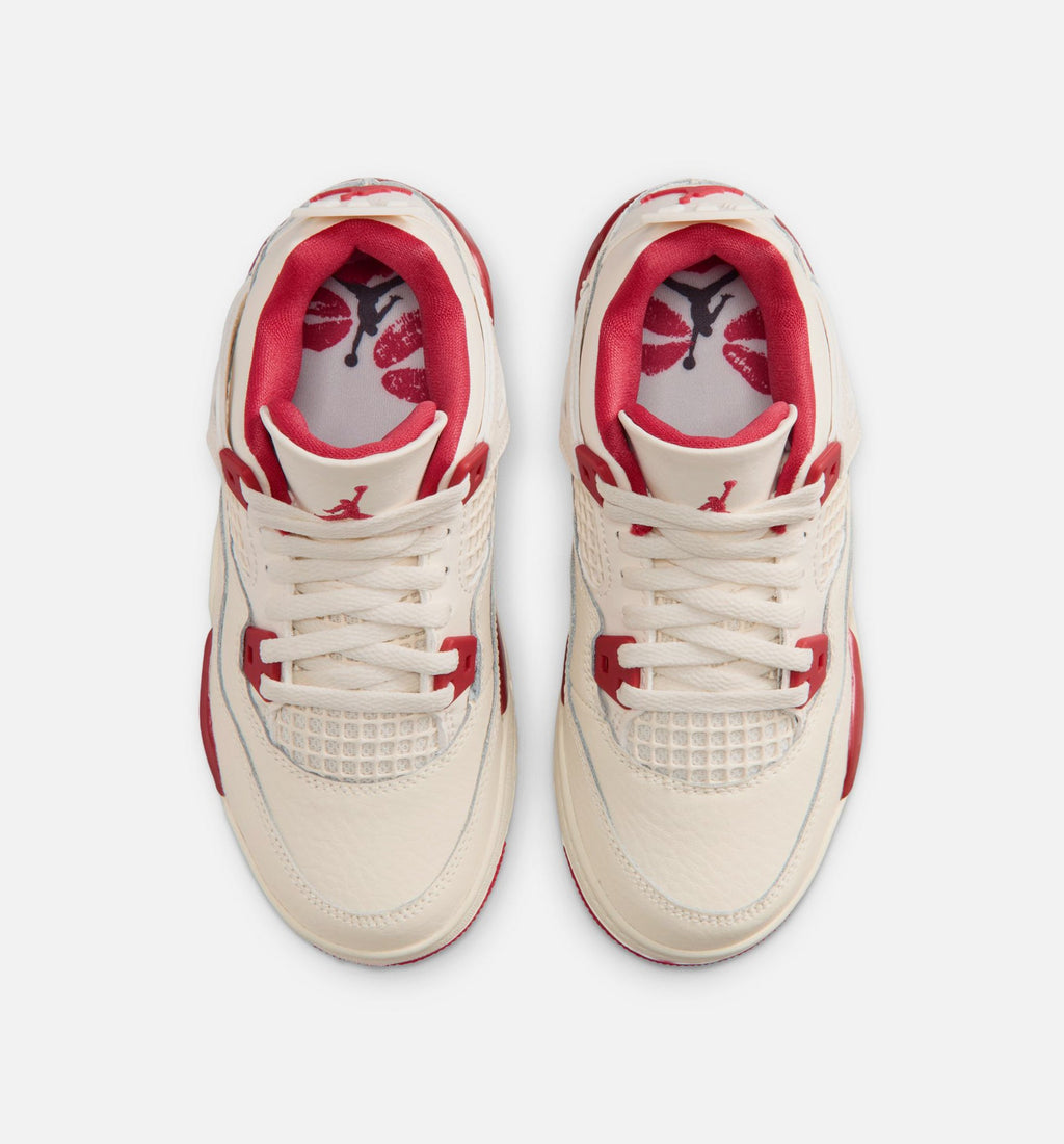Air Jordan 4 Retro Valentines Day Preschool Sneakers - Pale Ivory/Sierra Red/Tough Red